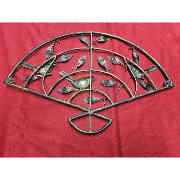 Vintage Metal Wall Decor Featuring Birds And Leaves. 20x12.5 Inches - Picture 6 of 9